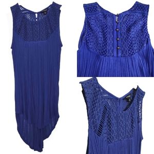 Lucky Brand Boho Crocheted Sheer Ribbed Hi-lo Popover Tank Blue XS